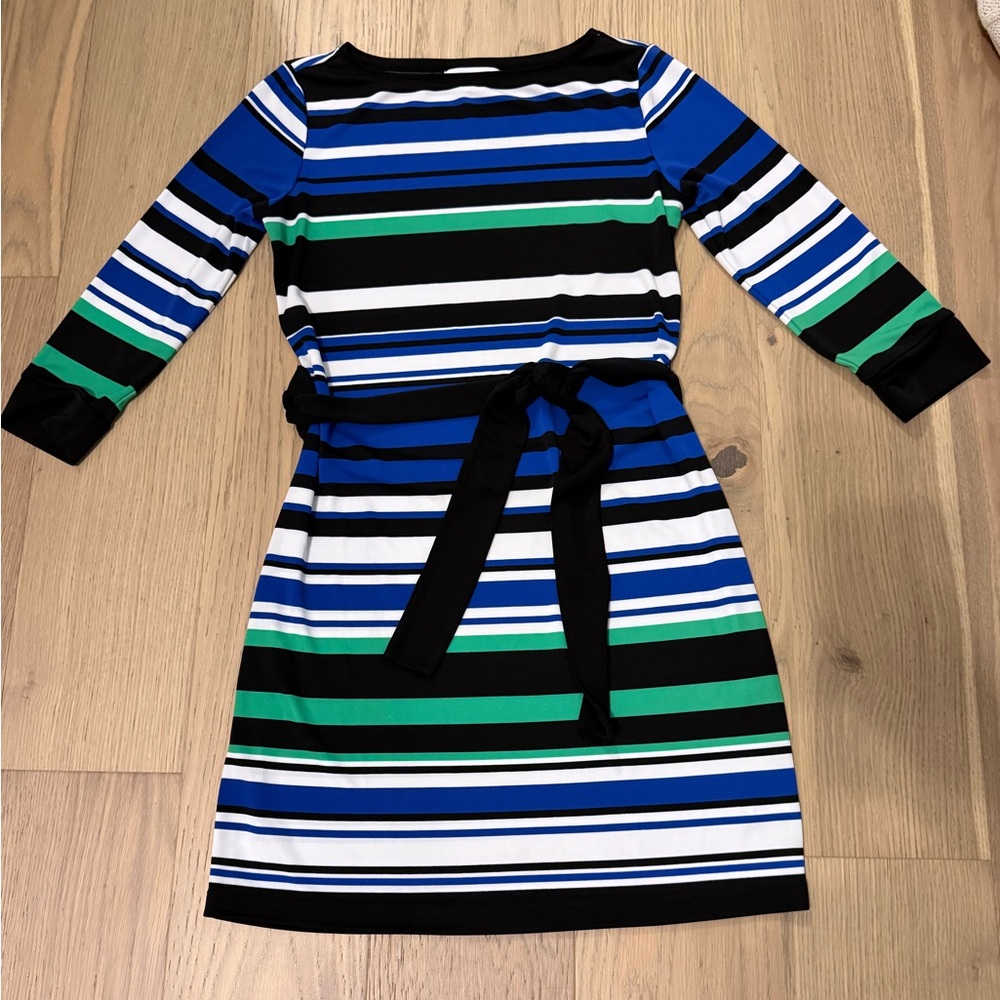 Liz Claiborne Blue, Green, Black & White Striped Dress